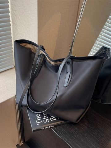 Women Fashion Oxford Cloth Tote Bag Large Capacity Commuter Shoulder Bag Solid Color Minimalist Stitched Designer Handbag
