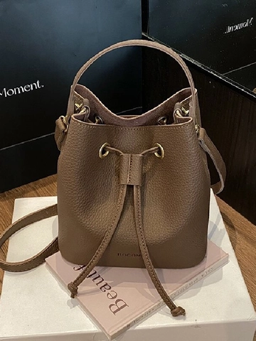 Damen PU Leder Lychee Muster Beuteltasche Mode Kordelzug Schulter Umhängetasche Große Kapazität Handtasche Lässige Alltagstasche