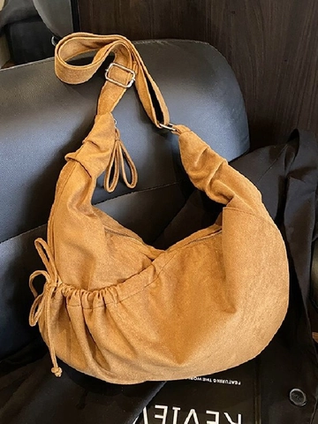 Retro Geplooide Dumpling Schoudertas Voor Dames Grote Capaciteit Suède Textuur PU Leer Hobo Crossbody Tas Dagelijkse Tas