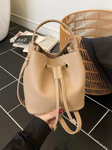 Damen PU Leder Lychee Muster Beuteltasche Mode Kordelzug Schulter Umhängetasche Große Kapazität Handtasche Lässige Alltagstasche