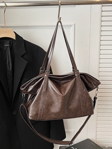 Borsa Tote in Pelle PU Retro a Grande Capacità per Donna Borsa a Tracolla Morbida Minimalista Borsa a Mano per Pendolarismo