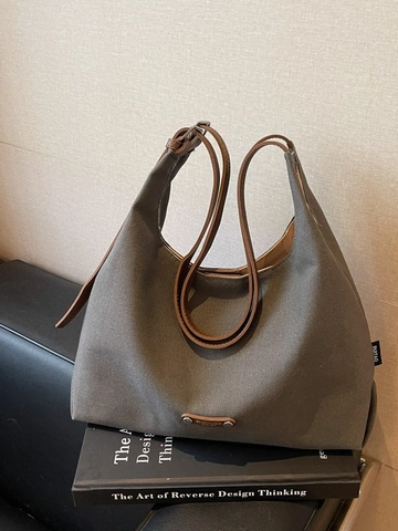 Women Large Capacity Canvas Shoulder Bag Vintage Leather Strap Hobo Tote Bag For Daily Commute Fashion Niche Underarm Bag