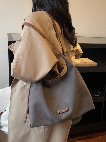 Women Large Capacity Canvas Shoulder Bag Vintage Leather Strap Hobo Tote Bag For Daily Commute Fashion Niche Underarm Bag