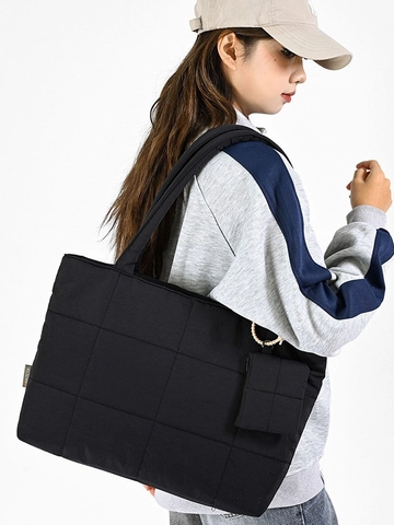 Borsa Tote Trapuntata ad Alta Capacità per Donna Nylon Impermeabile Leggera Borsa a Tracolla Con Mini Pochette Borsa Casual
