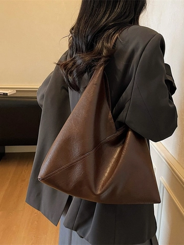 Bolso Tote Hobo de Cuero PU Vintage de Gran Capacidad para Mujer Bolso de Hombro Plisado Minimalista para Diario