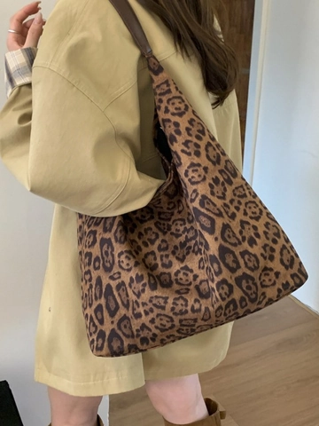 Borsa Tote da Donna Vintage con Stampa Leopardata Grande Capacità in Pelle PU Moda Hobo Borsa a Spalla per Pendolari Quotidiani