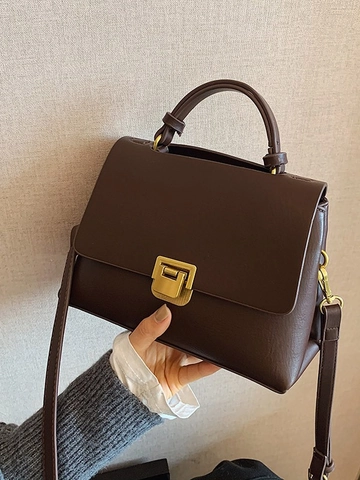 Bolso Bandolera Cuadrado Pequeño de Cuero PU Vintage para Mujer Bolso de Mano de Moda con Correa Ajustable Cierre de Metal Bolso Diario