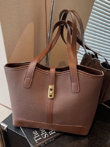 Women Large Capacity PU Leather Tote Bag Lychee Pattern Commuter Shoulder Bag Solid Color Casual Handbag For Office School