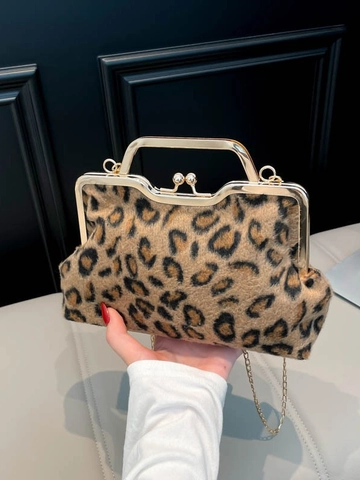 Sac à Main Vintage en Toile Imprimé Léopard Avec Fermoir Baiser Pour Femmes Sac Bandoulière Rétro à Chaîne