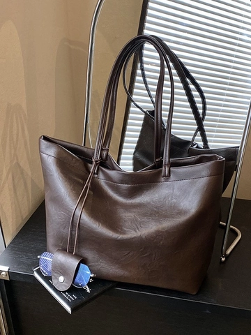 Damen Große Kapazität PU Leder Tote Bag Minimalistische Koreanischen Stil Achselhöhle Umhängetasche Vintage Falten Pendler Shopping Tasche