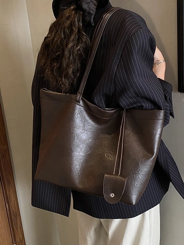 Damen Große Kapazität PU Leder Tote Bag Minimalistische Koreanischen Stil Achselhöhle Umhängetasche Vintage Falten Pendler Shopping Tasche