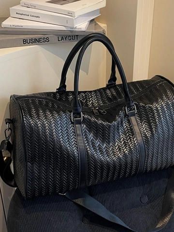 Large Capacity Woven Travel Bag PU Leather Handbag For Women Men Business Trip Luggage Shoulder Bag Tote Gym Bag