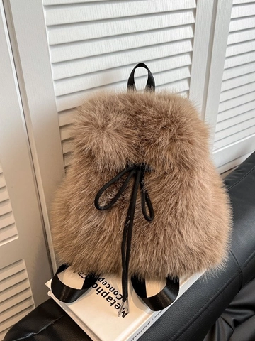 Mochila de Piel Sintética de Felpa de Moda para Mujer Bolsa de Escuela con Cordón de Gran Capacidad Mochila de Viaje Esponjosa para Niñas