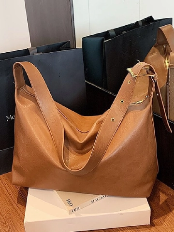 Borsa Tote in Pelle PU di Grande Capacità per Donna Minimalista Retro Morbida Borsa a Tracolla Pendolare Hobo Borsa a Mano