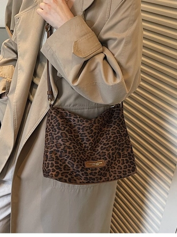 Women Retro Leopard Print PU Leather Tote Bag Fashion Crossbody Bag With Bear Charm And Scarf Decor Versatile Shoulder Bag
