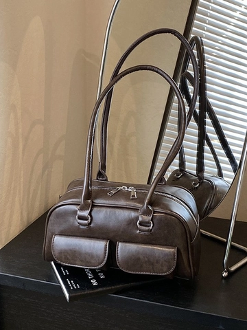 Vintage PU Leather Underarm Bag For Women Large Capacity Retro Multi-Pocket Shoulder Bag Casual Fashion Pillow Tote Handbag
