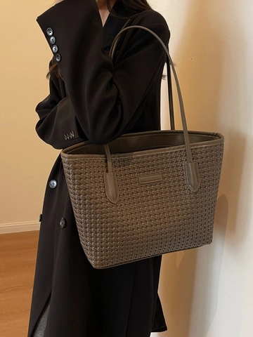 Große Kapazität Gewebte Tote Bag Für Damen PU Leder Unterarm Schultertasche Fashion Retro Pendeln Schule Einkaufstasche