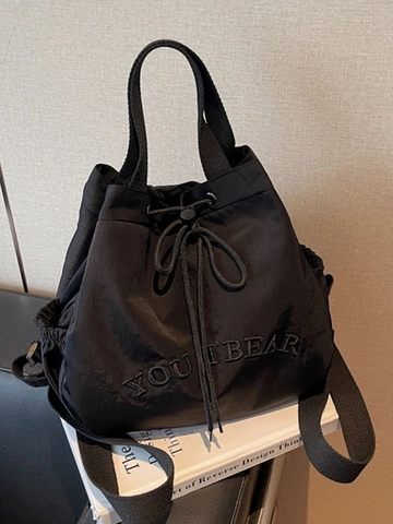 Mochila de Gran Capacidad para Mujer Moda Elegante Tela Ligera Cordón Bolso Escolar Con Bordado de Letras Casual Daypack