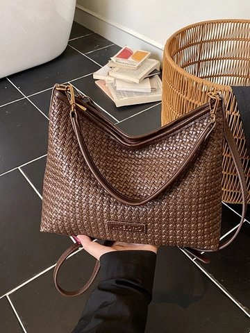 Damen Geflochtene PU Leder Hobo Tasche Vintage Koreanischer Stil Umhängetasche Große Pendler Mode Unterarm Handtasche