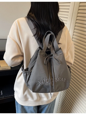 Mochila de Gran Capacidad para Mujer Moda Elegante Tela Ligera Cordón Bolso Escolar Con Bordado de Letras Casual Daypack