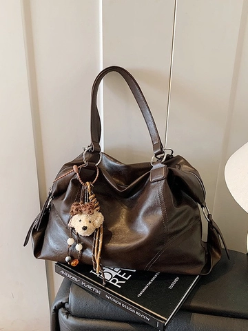 Borsa Tote in Pelle PU a Grande Capacità Vintage per Donna Pendolarismo Borsa a Tracolla Versatile Con Dettaglio di Cuciture a Pieghe
