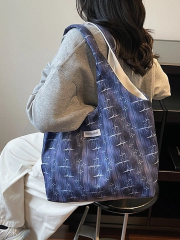 Damen Casual Segeltuch Achseltasche Große Kapazität Sternenreich Stern Druck Tote Bag Für Pendeln Täglich Einkaufen Student Schultertasche