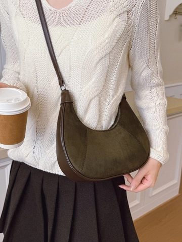 Vintage Kunstleder Spleißen Crescent Hobo Tasche Für Damen Minimalistische Retro Umhängetasche Täglich Pendeln Handtasche