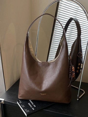 Borsa Hobo in Pelle PU Grande Capacità Donna Vintage Casual Stampa Leopardata Tote Sottoascella Tracolla con Pendaglio in Perline di Legno