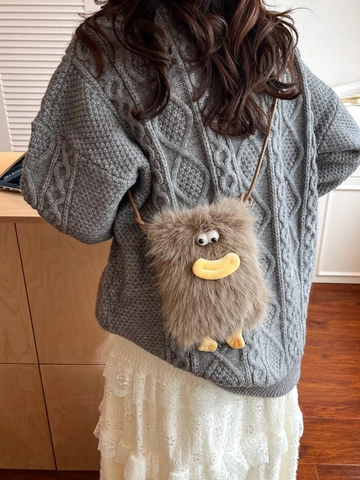 Damen Süße Monster Plüsch Umhängetasche Kunstpelz Kleine Cartoon Schulter Handytasche Flauschige Herbst Winter Mode Handy Tasche