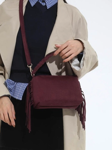 Borsa a Bauletto Vintage in Pelle PU Effetto Scamosciato con Frange per Donna Retrò Manico Intrecciato Borsa a Tracolla Piccola