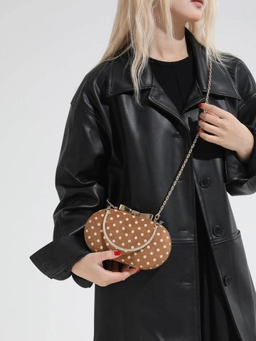 Vintage Polka Dot PU Leather Evening Bag With Metal Ring Handle And Chain Strap For Women Bow Buckle Shoulder Crossbody Bag
