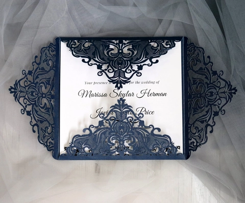Invitations de Mariage Découpe Laser Style Européen Cartes de Vœux Élégantes en Dentelle Florale Évidée pour Fête de Mariage Banquet
