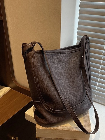 Borsa Secchiello Donna Pelle PU Retrò Grande Capacità Motivo Litchi Borsa a Tracolla Minimalista Moda Borsa a Mano
