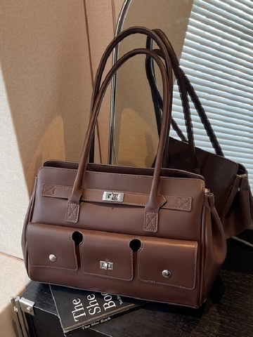 Sac Cabas Vintage en Cuir PU pour Femmes Grande Capacité Rétro Multi Poches Sac à Épaule Haut de Gamme Sac à Main