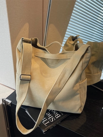 Sac à Épaule en Toile de Grande Capacité pour Femmes Étudiantes Décontracté Style Workwear Sac Bandoulière Style Britannique Minimaliste