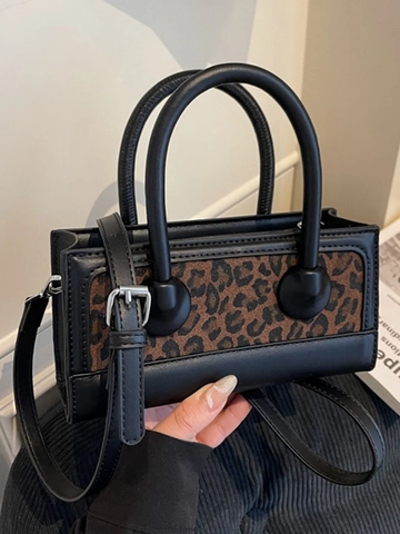 Vintage Leopardenmuster PU Leder Umhängetasche Für Damen Mode Kleine Quadratische Handtasche Mit Verstellbarem Riemen