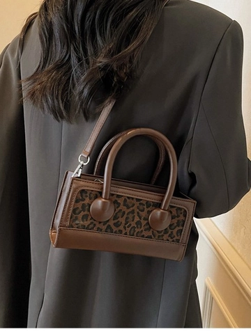 Sac Bandoulière Vintage Imprimé Léopard pour Femme Mode en Cuir PU Petit Sac à Main Carré Sac à Épaule Polyvalent