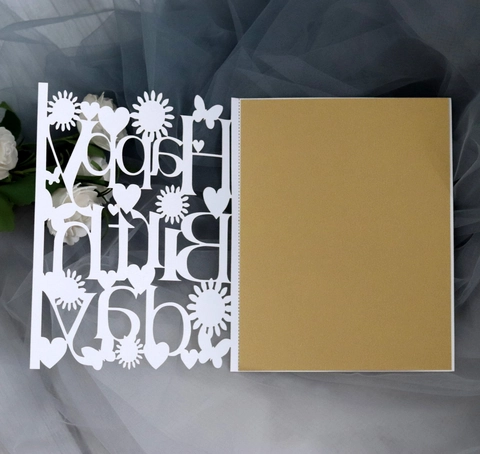 Laser Geschnittene Happy Birthday Karte Hohl Schmetterling Sonnenblume Muster Perlmuttpapier Reflektierende Geburtstagseinladungen Für Party Dekoration
