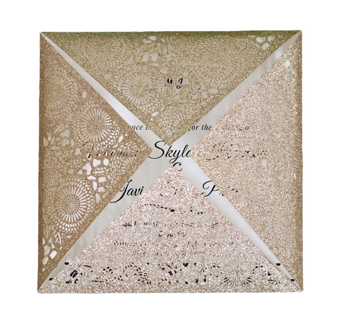 Laser Gesneden Glitter Opengewerkte Trouw Uitnodigingskaarten Elegante Parelpapier Uitnodigingshoezen Voor Huwelijksceremonie Feest