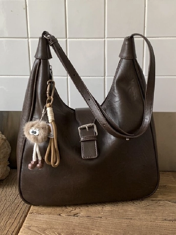 Borsa a Spalla Hobo Vintage Grande Capacità per Donna in Pelle PU Tote Crossbody Moda Nicchia Versatile Borsa da Pendolare con Ciondolo in Peluche