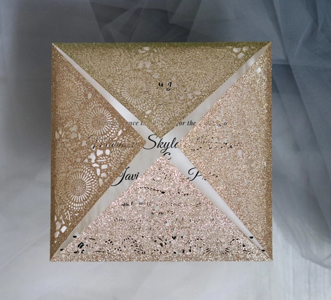 Eleganti Inviti di Nozze con Intaglio Laser e Brillantini Carta Perlata Invito Floreale per Festa di Fidanzamento Celebrazione Anniversario