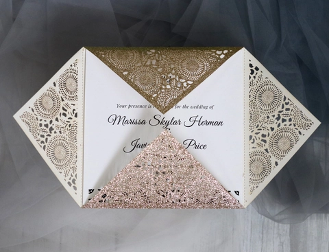 Eleganti Inviti di Nozze con Intaglio Laser e Brillantini Carta Perlata Invito Floreale per Festa di Fidanzamento Celebrazione Anniversario
