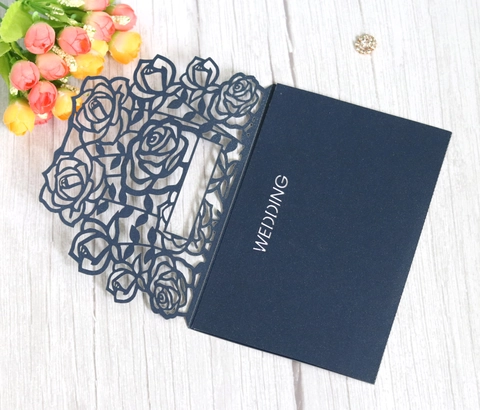 European Laser Cut Rose Hollow Wedding Invitation Card Pearlescent Paper Shimmer Invitation Covers For Party Engagement Celebration