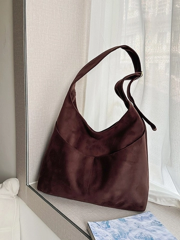 Borsa Tote da Donna Vintage in Tessuto Scamosciato di Grande Capacità Borsa a Spalla Hobo Minimalista per Pendolare Quotidiana