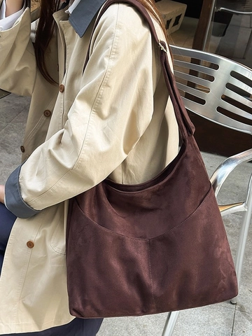 Borsa Tote da Donna Vintage in Tessuto Scamosciato di Grande Capacità Borsa a Spalla Hobo Minimalista per Pendolare Quotidiana