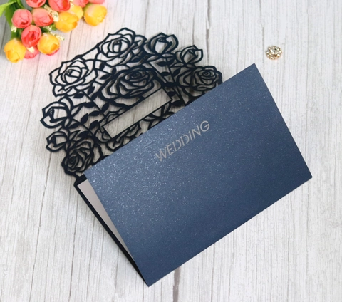 European Rose Laser Cut Wedding Invitation Card Hollow Pearl Paper Greeting Cards For Bridal Shower Engagement Party Supplies