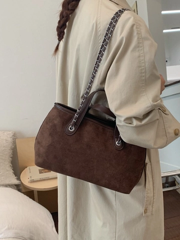 Women's Fashion Suede Texture PU Leather Bucket Bag Minimalist Large Capacity Tote Bag With Chain Strap Shoulder Handbag