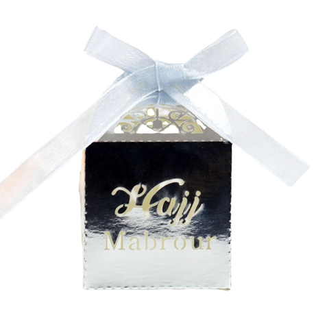 Laser Geschnitten Hajj Mabrour Gastgeschenke Boxen Gold Silber Reflektierend Papier Geschenkbox Mit Band Für Eid Party Feier