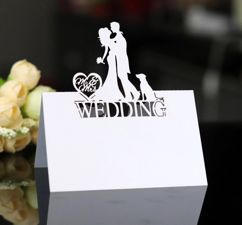 Elegant Laser Cut Heart Wedding Place Cards Hollow Mr Mrs Silhouette Table Name Cards For Romantic Banquet Party Decoration