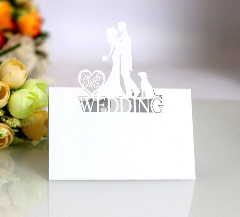 Elegant Laser Cut Heart Wedding Place Cards Hollow Mr Mrs Silhouette Table Name Cards For Romantic Banquet Party Decoration